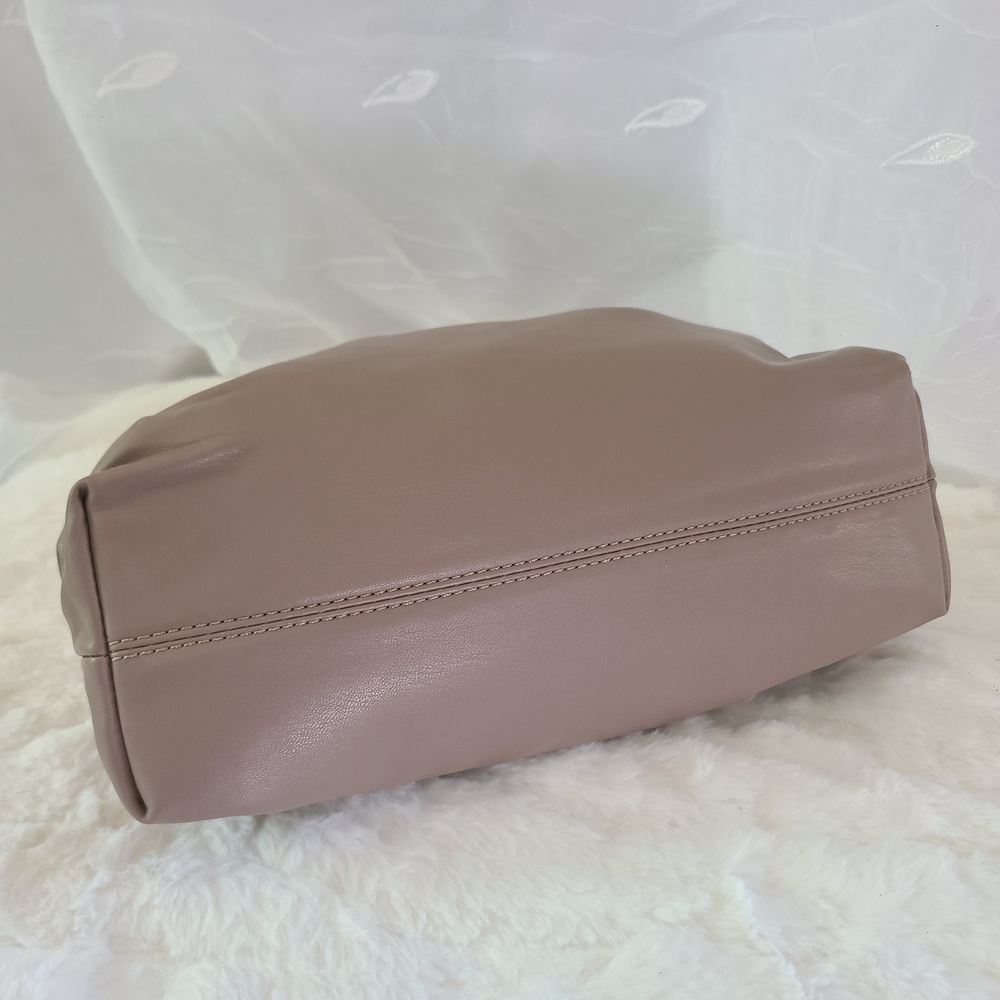 Badgley Mischka Vegan Leather Taupe Pleated Logo Shoulder Bag – NWT - Picture 6 of 10